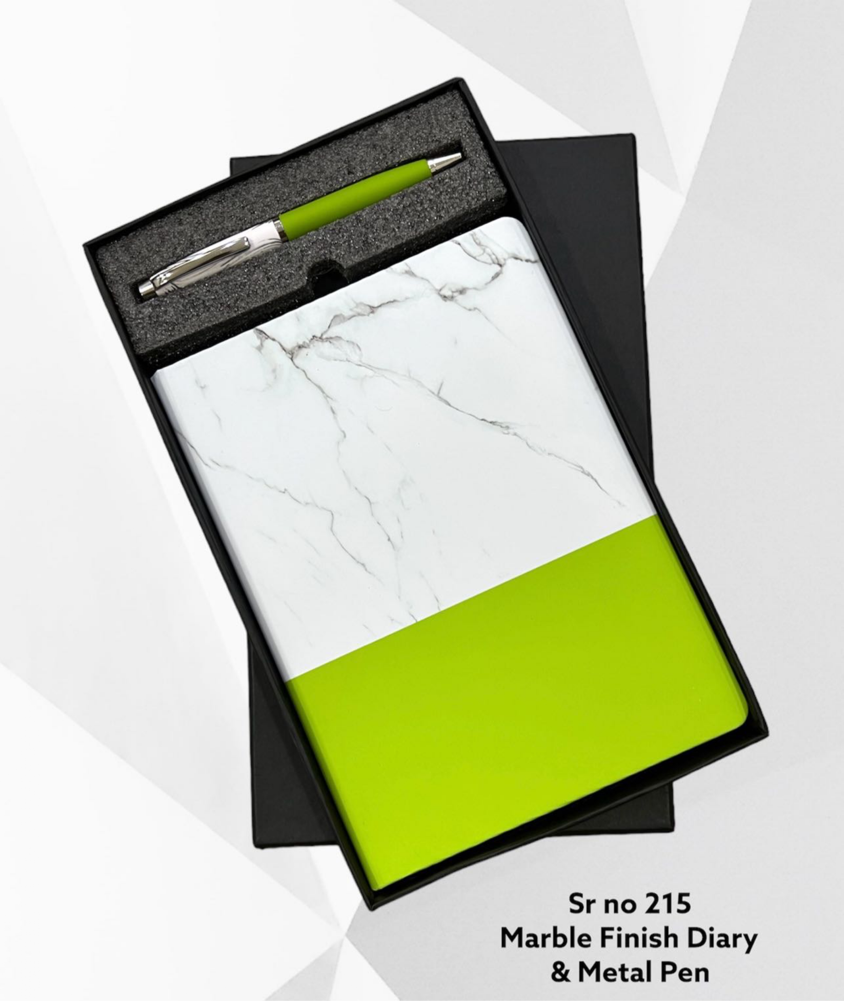 Marble Finish 2 in 1 Diary & Pen Set – Green & White