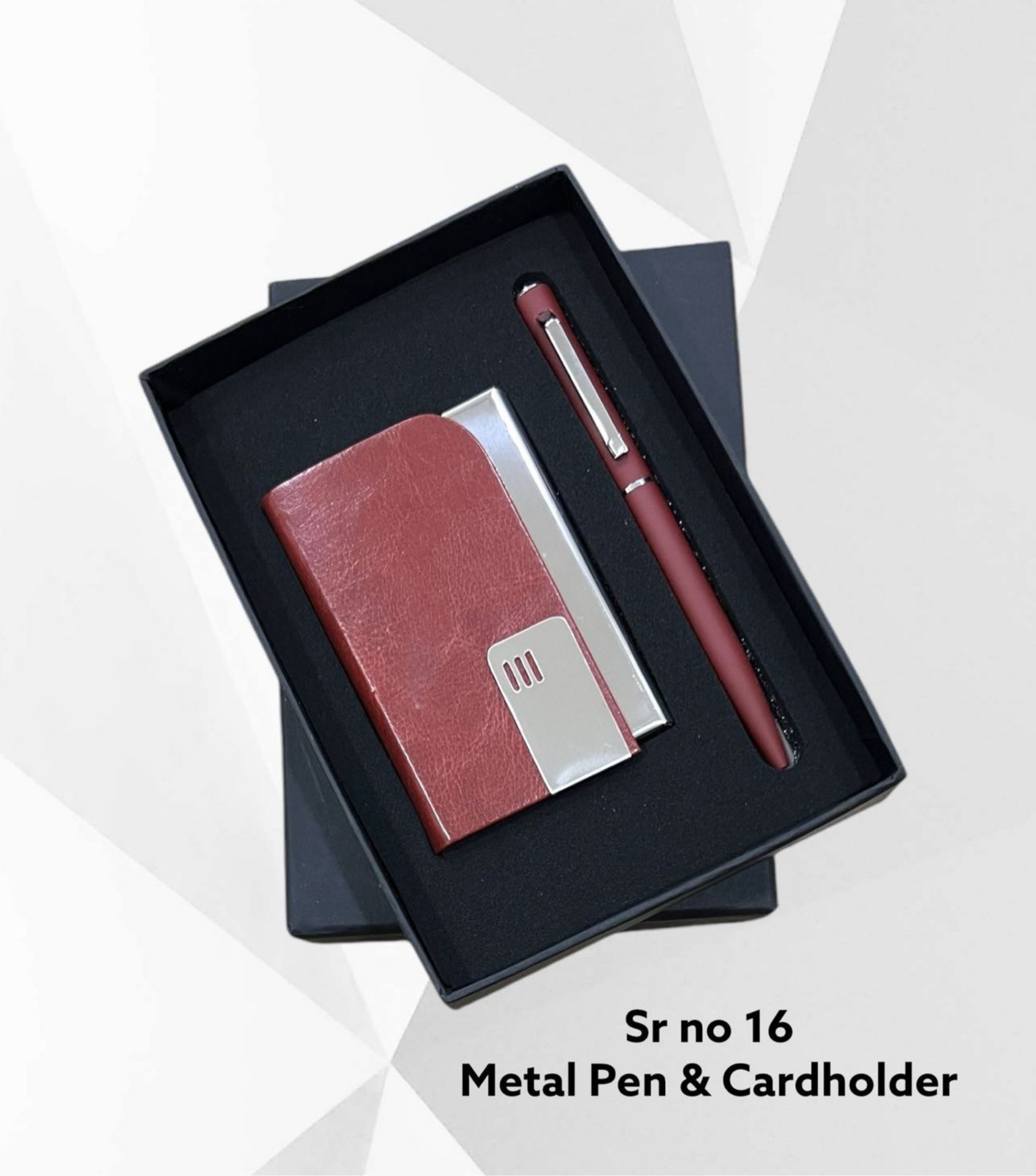 2 in 1 Red Leather Metal Pen & Card Holder Set