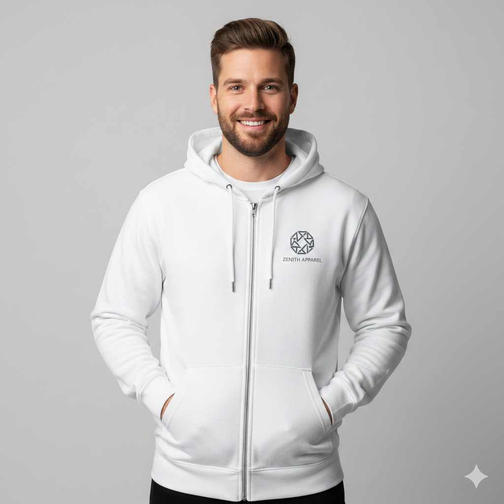 WHITE ZIP-UP HOODIE