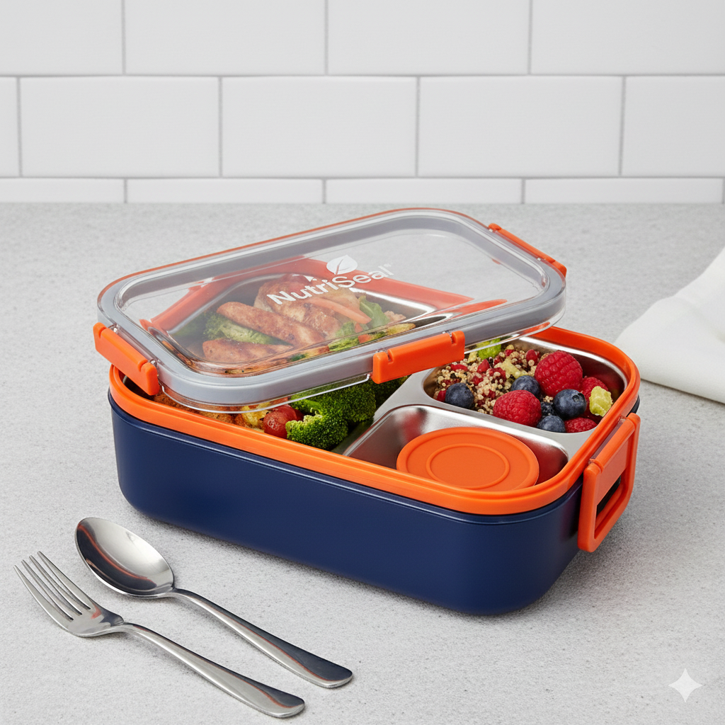  NUTRISEAL MULTIPURPOSE 3-COMPARTMENT STEEL LUNCH BOX