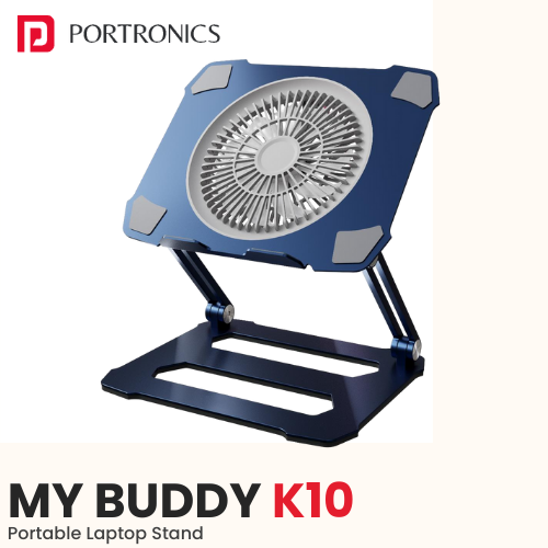Portronics My Buddy K10 – Portable Laptop Stand with Cooling Fan (Custom Logo Ready)​