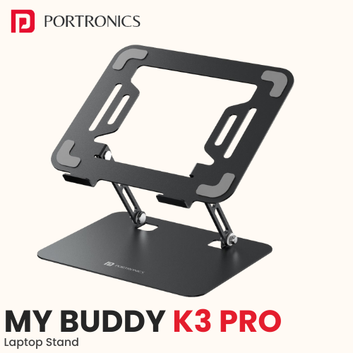 Portronics My Buddy K11 – Metal Laptop Stand with 360° Rotating Base (Custom Logo Ready)​