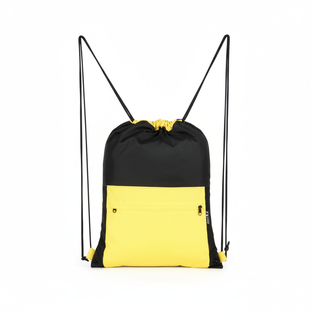 Two-Tone Drawstring Gym Bag with Front Pocket
